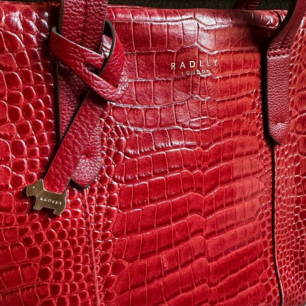 Radley London Womens Croc Embossed Leather Satchel Bag Red - Picture 2 of 12